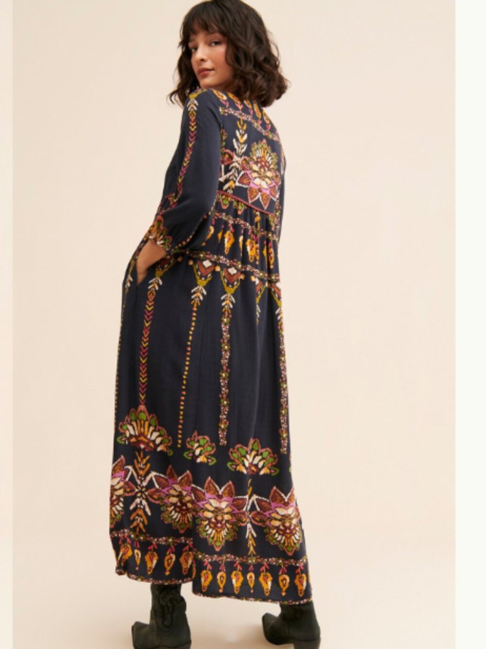 Free People Foley Maxi Dress Medium Boho Floral Print Button Front Festival - Picture 2 of 8